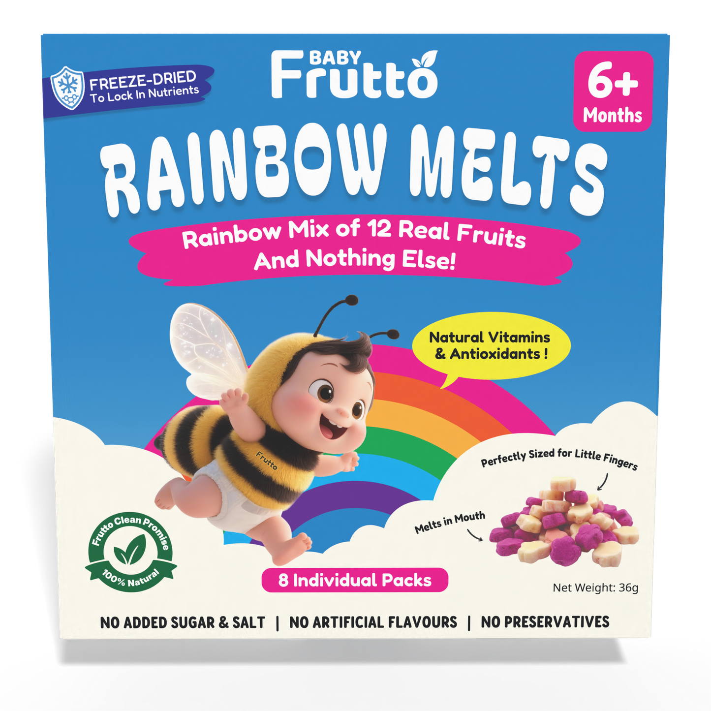 🇸🇬Baby Frutto Rainbow Melts 6+ Months – Freeze-Dried Fruit Snack Made from 12 Real Fruits Only