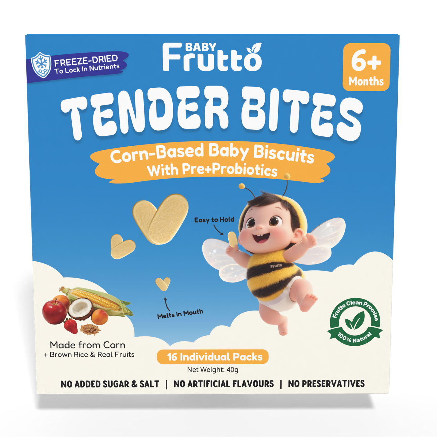 🇸🇬Baby Frutto Tender Bites 6+ Months – Corn-Based Baby Biscuits with Prebiotics & Probiotics