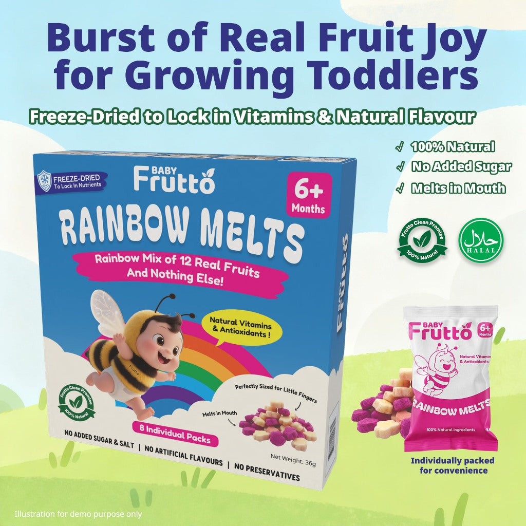 🇸🇬Baby Frutto Rainbow Melts 6+ Months – Freeze-Dried Fruit Snack Made from 12 Real Fruits Only